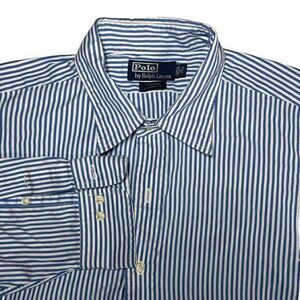Ralph‎ Lauren Men's Cotton Blue White Striped Long Sleeve Button Down Shirt